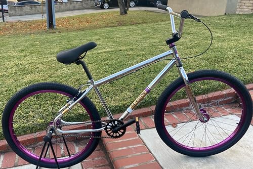 R4 R4 Pro 26 Inch Wheelie BMX Bicycle Retro Look Looptail Design, Adult/Youth, Chrome Oil Slick