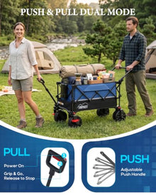 Push & Pull Electric Wagon Cart Foldable with 24,000mAh Removable Battery