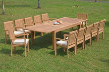 TeakStation 12 Seater Grade-A Teak Wood 13 Pc Dining Set: 122" Caranas Double Extension Rectangle Table and 12 Leveb Stacking Arm Chairs #TSDSLV45