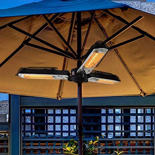 Electric Patio Umbrella Heater, Folding Outdoor Electric Infrared Space Heater with 3 Heating Panels for Pergola Or Gazabo Parasol Patio Heater,Black