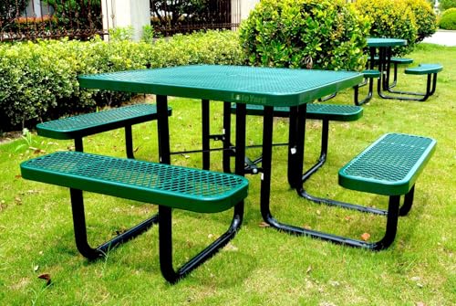 LifeYard Heavy Duty 46" Steel Square Picnic Table,Expanded, Metal Outdoor Table (Green)