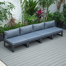 LeisureMod 4-Piece Armless Outdoor Patio Sectional Set with Cushions – Modern Blue Patio Chairs for Garden, Deck, or Backyard
