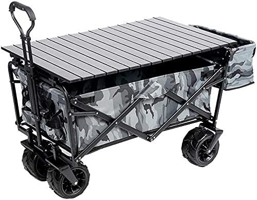 Outdoor Folding Utility Wagon Outdoor Garden Utility Trolley Heavy Duty Folding Wagon Cart with Table Top and Storage Basket Portable Camping Cart Load-Bearing 80kg / 176lbs (Style 1)
