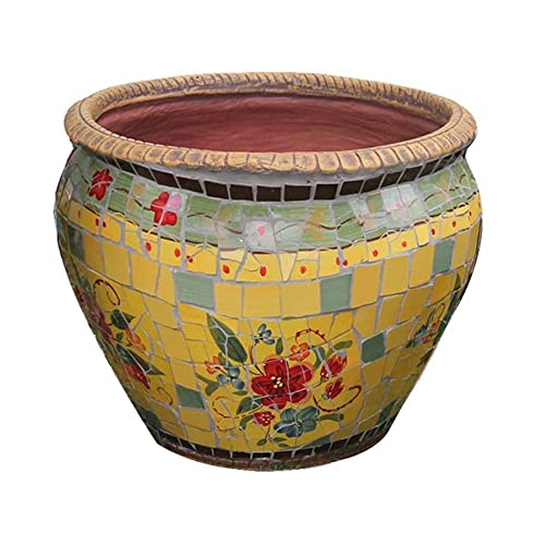 FAFACAI Handmade Plant Pot Balcony Terrace Flower Pot Large Garden Ceramic Flower Pot Indoor and Outdoor Bonsai Planter American European Golden Garden (Golden 35 * 32cm)