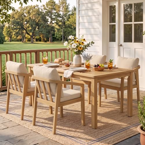 FansaFurn 5 Piece Acacia Outdoor Patio Table and Chairs Set for All-Weather