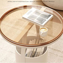 Modern Indoor Outdoor Side Tables with Storage Basket, Small Round End Table with Tempered Glass Tabletop and Metal Frame Metal, for Patio Yard Balcony Garden Bedside White&Black Simple(Brown+White)
