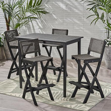 Christopher Knight Home Polaris Outdoor Acacia Wood and Wicker 5 Piece Rectangular Bar Set, 15 "W x 22 "D x 41.75 "H, Dark Gray + Brown