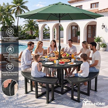 YITAHOME 38" Round Metal Picnic Table with Umbrella Hole