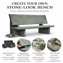 Walttools Concrete Bench Mold – 6 ft Heirloom Slate Precast Casting Form – Heavy-Duty Polyurethane Outdoor Concrete Bench Mold for DIY & Professional Hardscape Projects