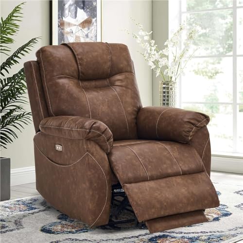 UOPYNE Wall Hugger Power Recliner Chair, Electric Recliner Sofa with Heat and Massage, PU Leather Upholstered Adjustable Reclining Seat with USB Charging Ports and Side Pockets for Living Room