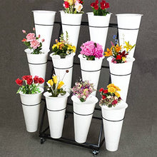 MIIKHI Plant stand3 Layer Flower Stand with Wheels, Metal Plant Stand with 12 Plastic Flower Buckets, Heavy Duty Movable Plant Cart Shelf, Flower Bucket Holder Shelves