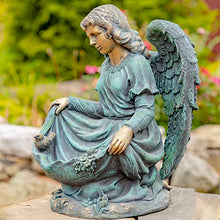 Zaer Ltd. Large Magnesium Angel Statues (Outdoor Safe) (24”T Kneeling with a Dress Birdbath(Bronze Finish))