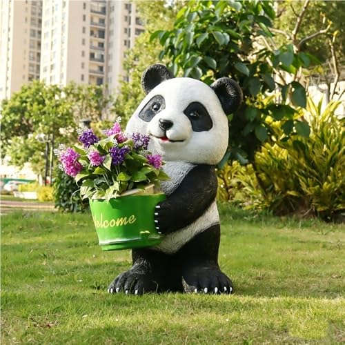 MeQibin Outdoor Panda Garden Statue Planter, Resin Animal Planter, Panda Decor, Cute Panda Flower Pot for Patio Balcony Yard Lawn(16.1 X 13.0 X 24.0IN)