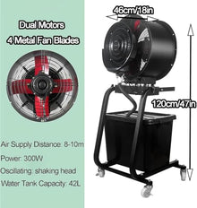 Acivirdde 42l Misting Fan,90° Oscillation,3 Speeds,4 Metal Blades,Casters for Workshop,Patio,Warehouse