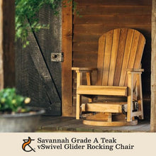 TITAN GREAT OUTDOORS Ash & Ember Savannah Grade A Teak Adirondack Glider Swivel Chair, Kiln-Dried and Hand-Sanded Teak Wood, Weather-Resistant Outdoor Chair