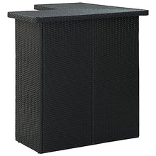 VGLQNRPT 4 Piece Patio Bar Set with Cushions, Poly Rattan Outdoor Garden Bistro Table and 3 Stools, Weather-Resistant Furniture for Terrace, Balcony, Backyard, Black