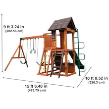 KidKraft Raptor Trail Wooden Swing Set with Twisty Ladder, Wavy Slide, Rock Wall Brown