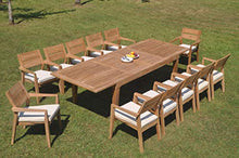 TeakStation 12 Seater Grade-A Teak Wood 13 Pc Dining Set: 122" Caranas Double Extension Rectangle Table and 12 Vellore Stacking Arm Chairs #31VL2913