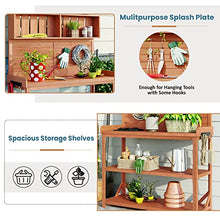 AMNOOL 65 Inch Large Wooden Farmhouse Antique Outdoor Potting Bench Patio Work Station Garden Potting Bench with 4 Storage Shelves and Side Hooks for Garden Patio Backyard, Natural