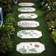 Plant-Themed Sidewalk Walkway Stepping Stone, 45 × 27 Cm Large Outside Decorative Stones for Yard Backyard, Retro Chinese Style Floor Road Stone