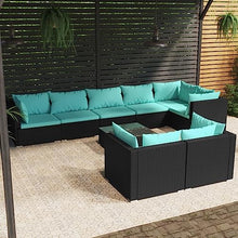 Kaorsrow 9 Piece Garden Lounge Set, Modular Outdoor Patio Furniture Sectional with PE Rattan Wicker Sofas and Tempered Glass Table, Modern Group Seating for Garden, Backyard and Porch, Black