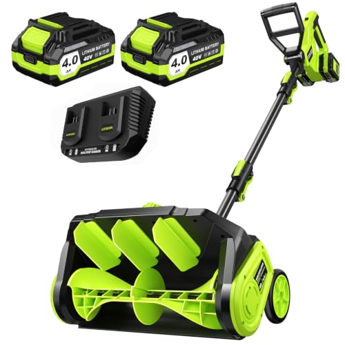 Litekon 40V Brushless Cordless Snow Shovel, 15-Inch Electric Snow Blower with 2X 4.0Ah Batteries & Charger, Battery-Powered Snow Removal with 30FT Throw Distance for Patio, Deck, Driveway,Green