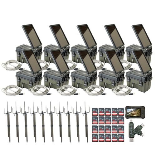 Stealth Cam HME Trail Camera 12V Solar Power Pack Bundle with 10x SD Card Reader, 10x Mount Stick, 20x 32GB Memory Cards