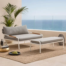 Benzara Shia 2 Piece Outdoor Daybed Set, Classic White Aluminum Frames, Ottoman