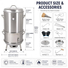 WPWSDWMX Vertical Smoker Grill Combo 36.6in Stainless Steel Charcoal Meat Smoker with Built-in Thermometer Full Accessories for Outdoor BBQ Camping