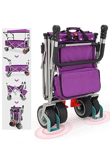 CWENZXDIA Garden Wagon Folding Garden Trolley Cart Heavy Duty Wagon with Canopy for Outdoor Camping Beach Pull Truck with 4 Wheels Utility Cart(Grey)
