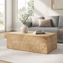 Modway Jordana 47 Inch Rectangle Concrete Coffee Table in Travertine – Plinth Coffee Table with Faux Stone Finish – Concrete Furniture Center Table for Living Room or Patio