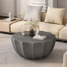 35" Indoor Round Coffee Table, Waterproof Coffee Table Modern MgO Cement Design End Tables for Living Room, Outdoor Patio Coffee Tables for Garden, Backyard, Balcony, Grey