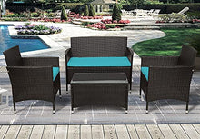 DUYHBAWRS Outdoor Furniture Set 4 Piece Rattan Sofa Seating Group with Cushions for Garden Patio Terrace 2 Colors(D)