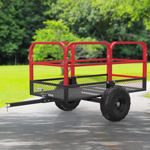 Heavy Duty ATV Trailer Tow Behind Dump Cart, 1700 Lbs/17 Cu.Ft Capacity Heavy Duty Steel Dump Trailers Cart w/Support&Removable Sides,Utility Trailer for ATV, UTV, Lawn Mowers and Tractors