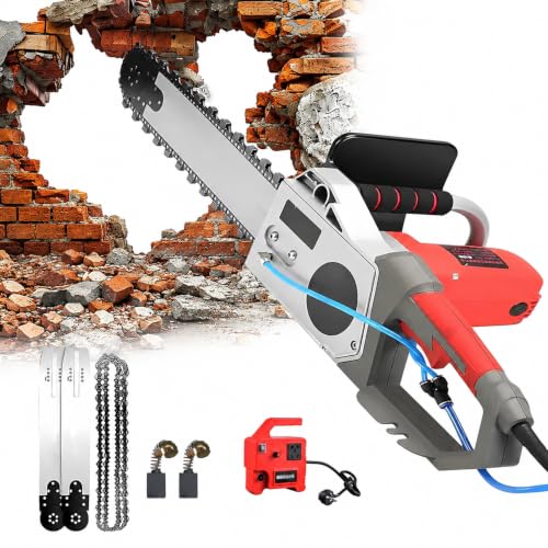 Suyaoquant Electric Concrete Chain Saw | Handheld Chainsaw Wall Cutter | with Water Fed Dust Suppression | with 2 Chains/2 Guide Bar | for Concrete, Granite, Masonry Design for Indoor/Outdoor Use