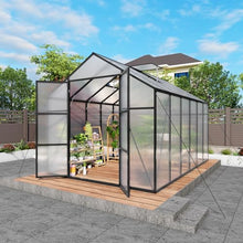 YOPTO 8x12T Greenhouse,Outdoor Polycarbonate Greenhouse with Roof Vent & Drainage System,Heavy Duty Aluminum Walk-in Green Houses for Outside Garden Backyard,Easy Assembly,Black