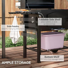 Charcoal Grill, Outdoor Portable Adjustable Height BBQ Smoker with Folding Shelves, Thermometer, Bottle Opener & Wheels for Camping, Picnic, Patio, Backyard, Black