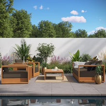 Modway Tahoe Acacia Wood 5-Piece Outdoor Patio Furniture Set in Natural Cocoa - Includes Lounge Chair and Sofa with Weather-Resistant Cushions, Plus Coffee Table