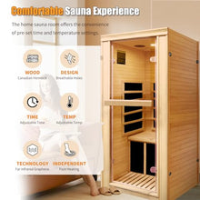 RIGO Infrared Sauna Room Indoor Canadian Hemlock 980W Low-EMF Single Person Spa Burlywood