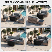 Shintenchi 6 Piece Outdoor Patio Furniture Set with 43 Inch Propane Fire Pit, Washable Cushions, Glass Coffee Table, Waterproof Cover & CSA Certified for Backyard Poolside, Brown PE Rattan/Gray