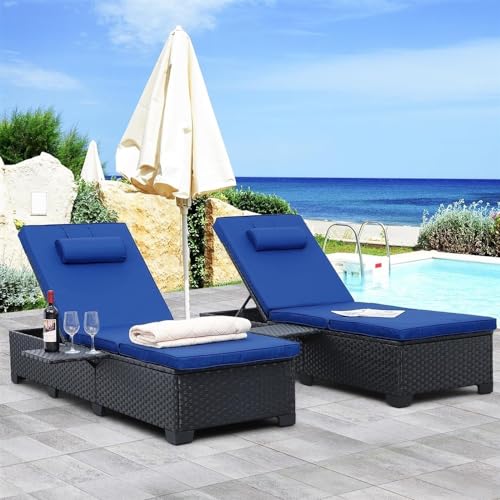 UOPYNE Patio PE Wicker Pool Chairs, 2 PCS Chaise Lounge Chair Outdoor, All-Weather PE Rattan Patio Outdoor Lounge Chairs, Wicker Poolside Lounge Chair Sunbathing Camping Beach Chaise Lounge