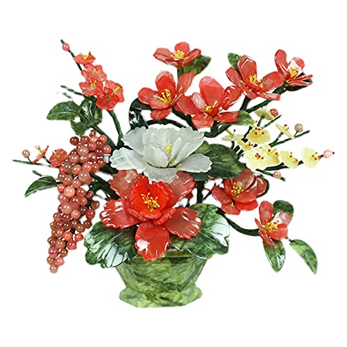Artificial Trees Chinese Style Artificial Bonsai Jade Flower Basket Bonsai Miniature Artificial Plants Potted for Home Office Decor Desktop Display Simulated Pine