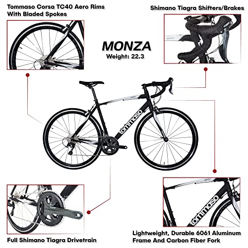 Tommaso Monza Sport Bike Performance Aluminum Road Bike Carbon Shimano Tiagra 24 Speeds Road Bicycle Matte Black