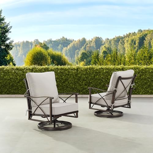 Oakland Living Pair of Black Aluminum Patio Deep Seating Swivel Rocker Club Chairs with Light Grey Cushions