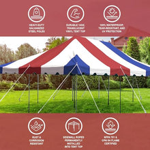 Party Tents Direct 20' x 30' Weekender Pole Canopy, Red White & Blue Top