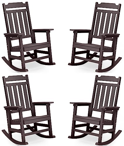 hOmeQomi Rocking Chairs Set of 4 All Weather Resistant Poly Lumber Brown