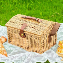 Handmade Wicker Picnic Basket with Lid and Tableware, Portable Rattan Storage Box for Outdoor Camping & Dining