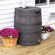 Good Ideas Rain Wizard 50 Gallon Plastic Rain Barrel Water Storage Collector with Brass Spigot, Oak
