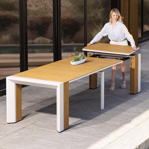 Transformer Extendable Outdoor Dining Table, Light Oak, Natural