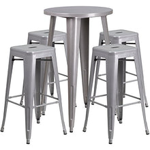 BizChair Commercial 24" Round Silver Metal Bar Table Set-4 Square Seat Backless Stools